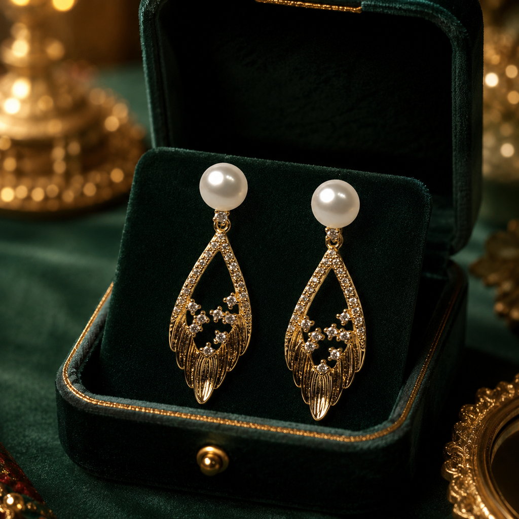 Feather Teardrop Pearl Drops