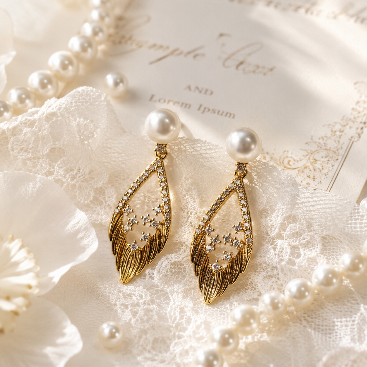 Feather Teardrop Pearl Drops