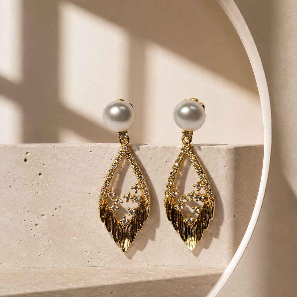 Feather Teardrop Pearl Drops