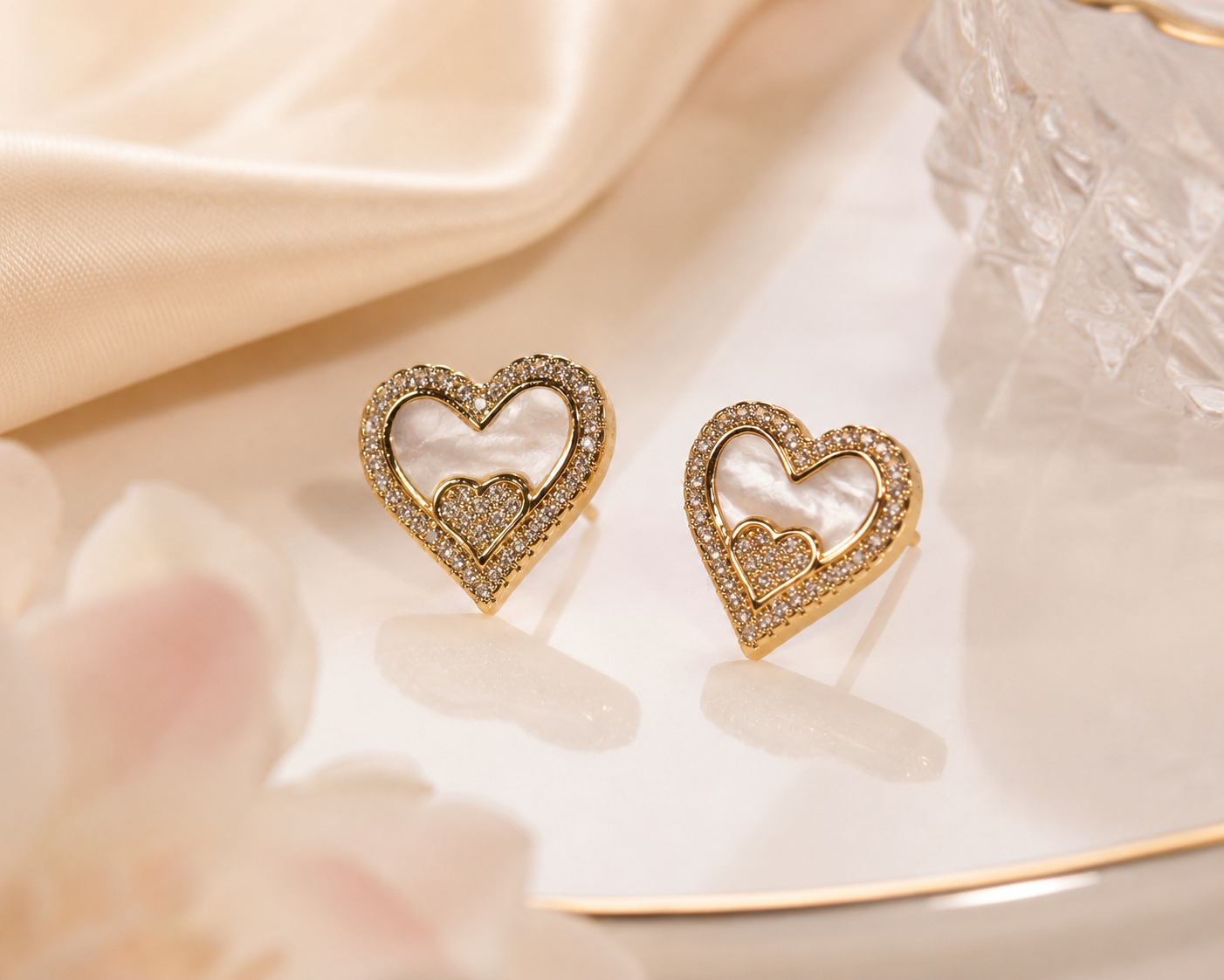Mother-of-Pearl Double Heart Studs