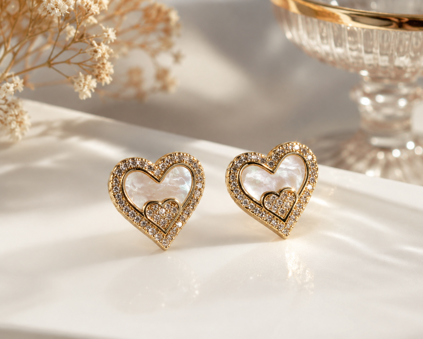 Mother-of-Pearl Double Heart Studs