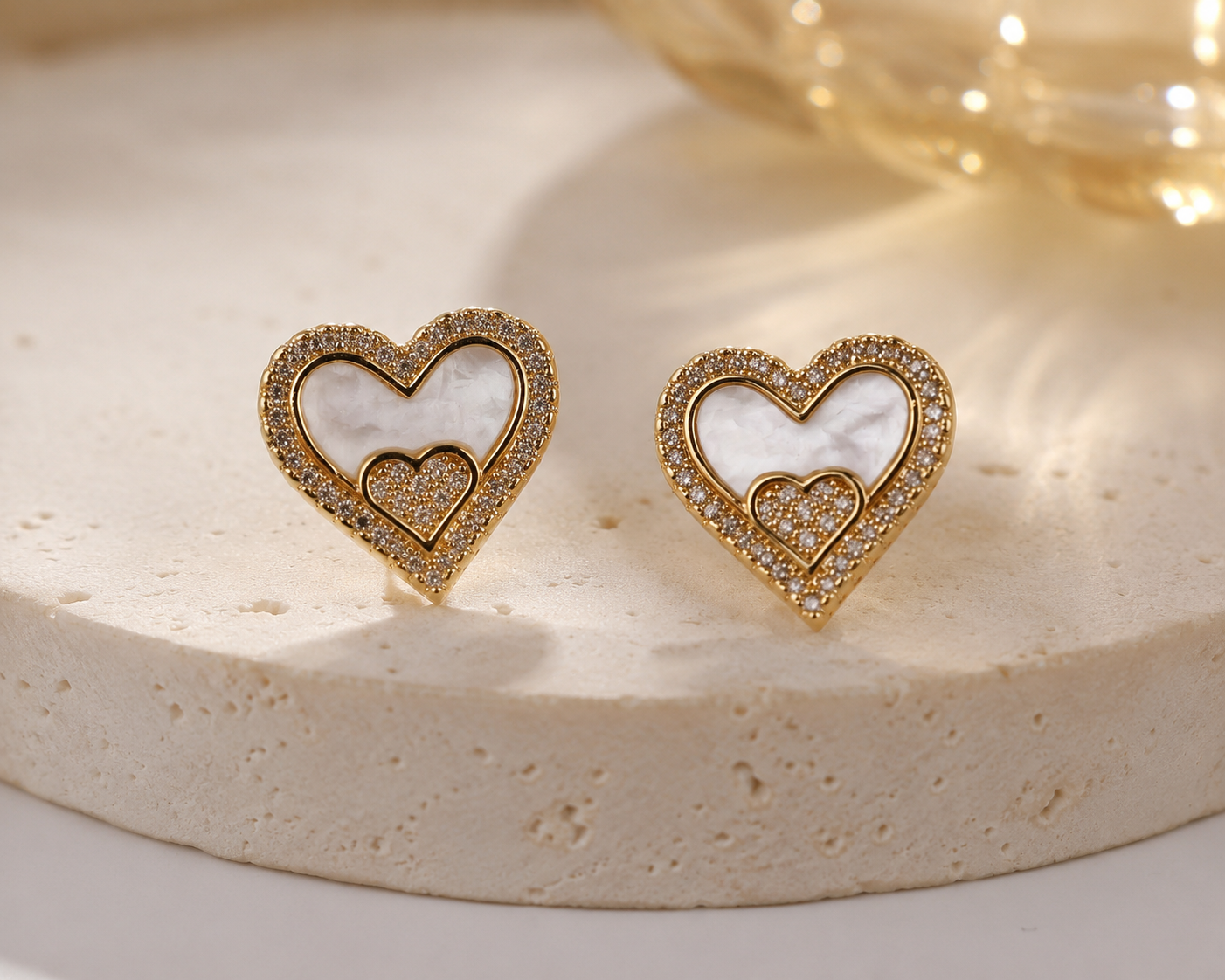 Mother-of-Pearl Double Heart Studs