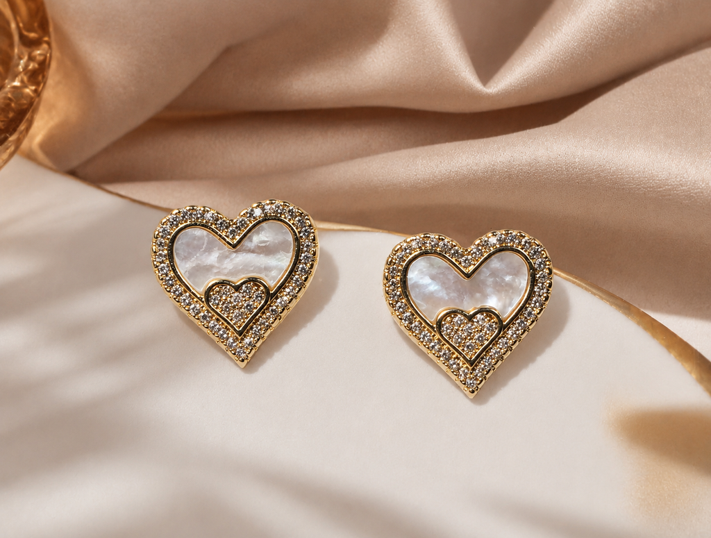 Mother-of-Pearl Double Heart Studs