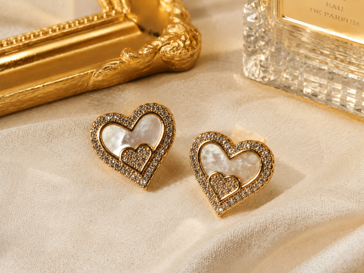 Mother-of-Pearl Double Heart Studs