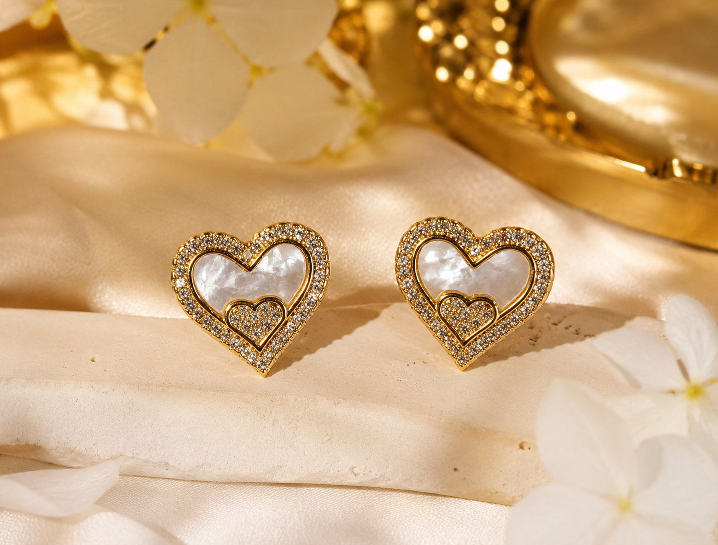 Mother-of-Pearl Double Heart Studs