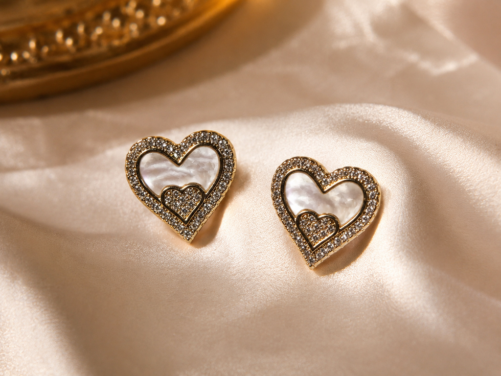 Mother-of-Pearl Double Heart Studs