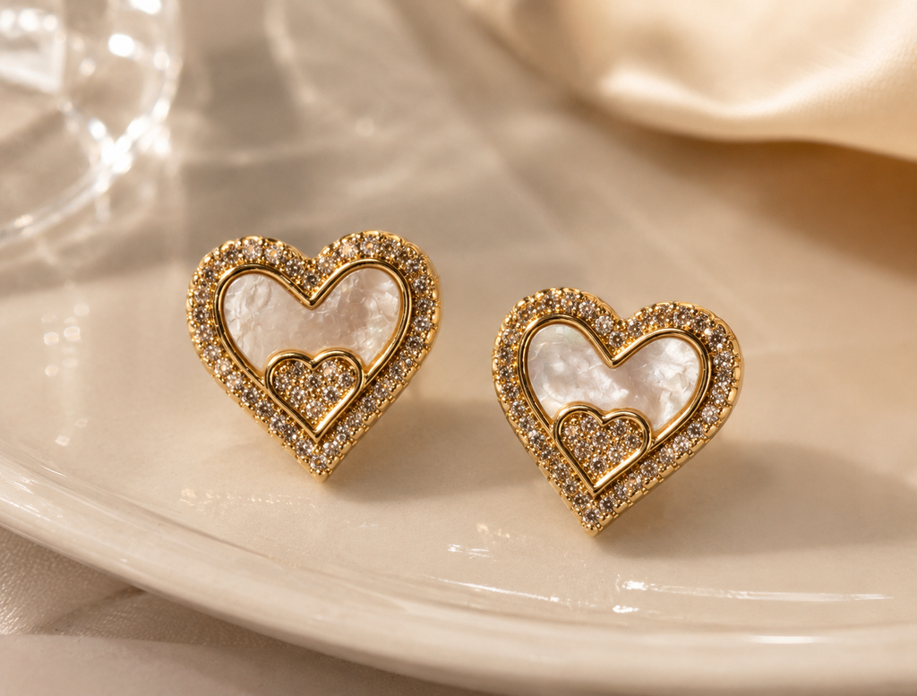 Mother-of-Pearl Double Heart Studs