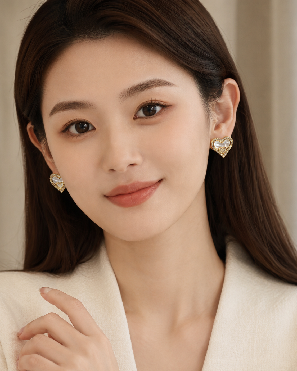 Mother-of-Pearl Double Heart Studs
