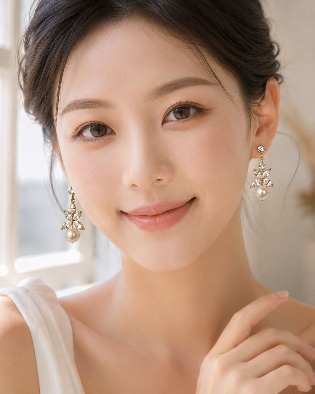 Sterling Silver Floral Pearl Drops