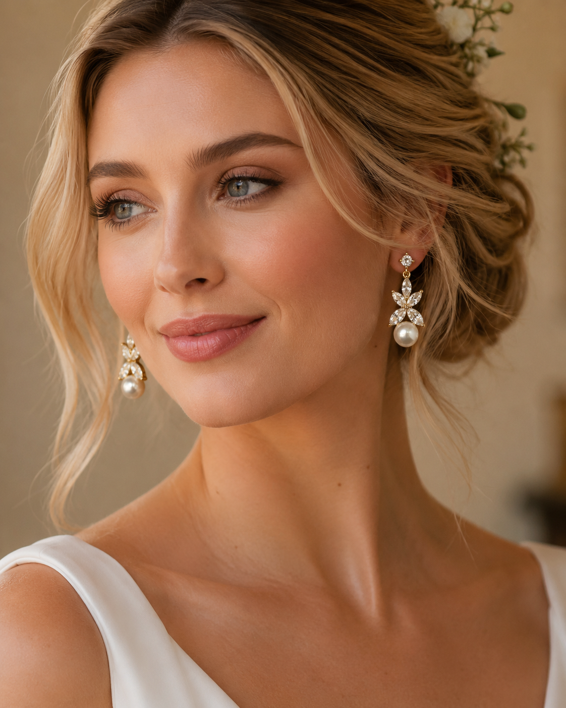 Sterling Silver Floral Pearl Drops