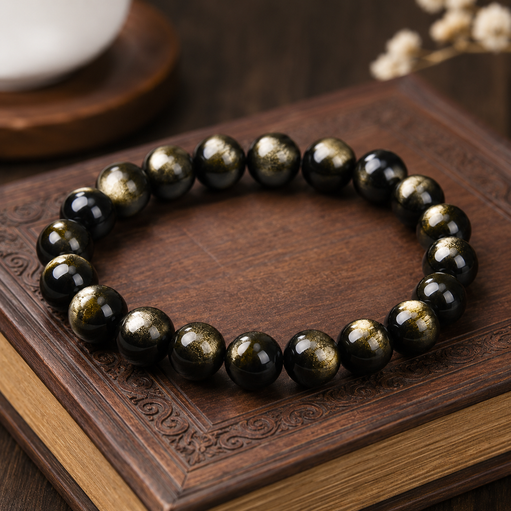 Gold Sheen Obsidian Bracelet - 12mm Protection & Wealth