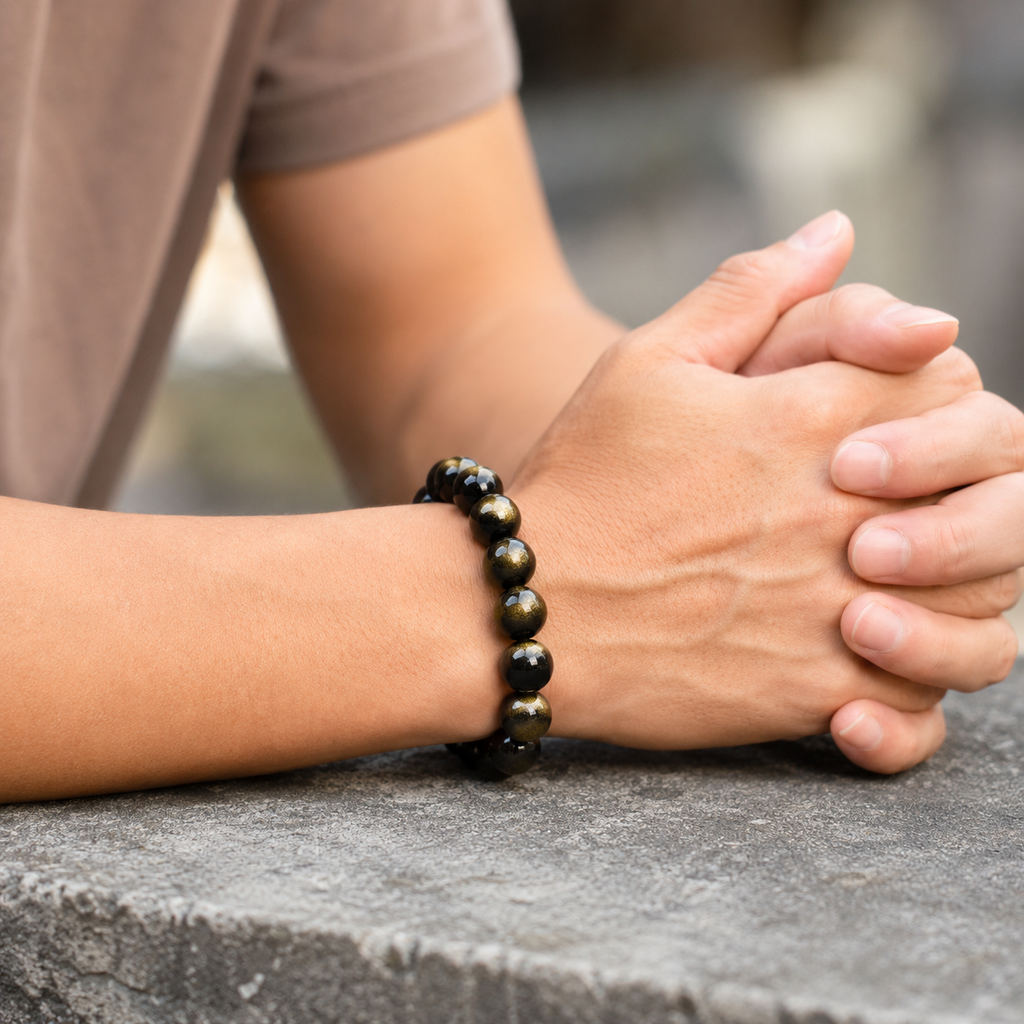 Gold Sheen Obsidian Bracelet - 12mm Protection & Wealth