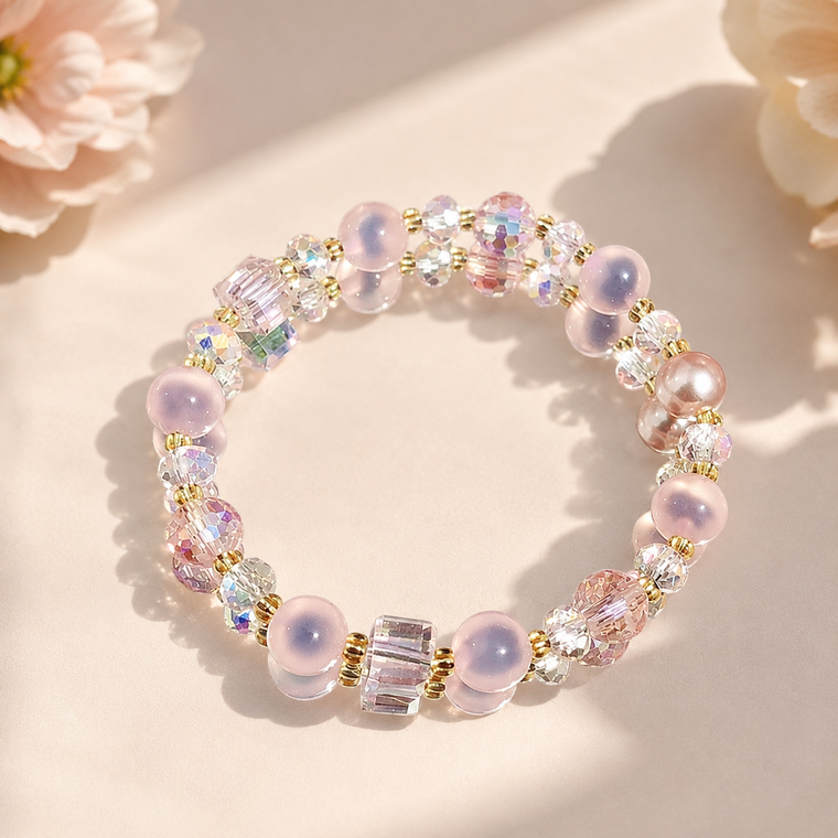 Pink Sugar Heart Agate Bracelet - 8mm
