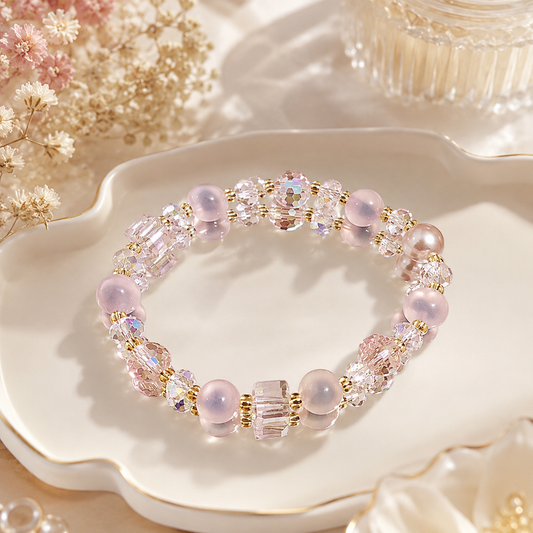 Pink Sugar Heart Agate Bracelet - 8mm Sweet Gift Energy