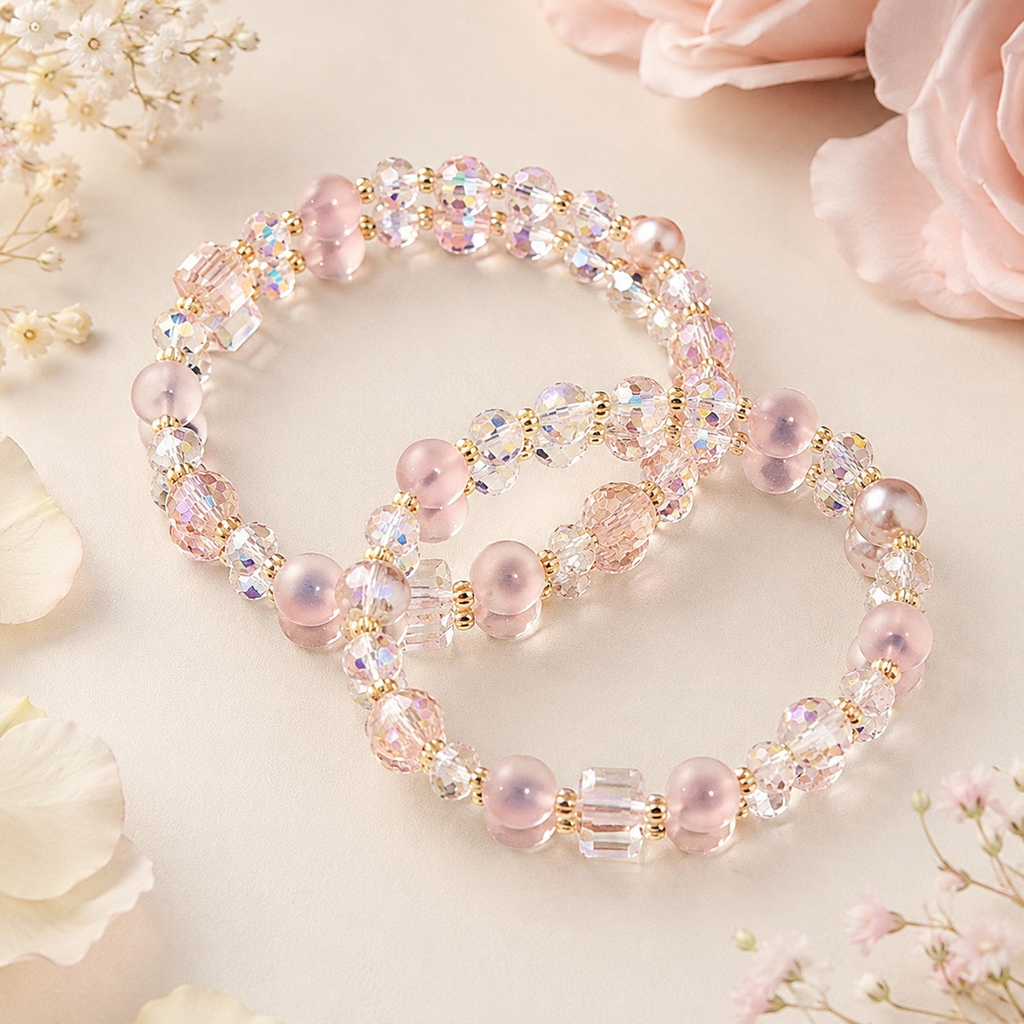 Pink Sugar Heart Agate Bracelet - 8mm Sweet Gift Energy