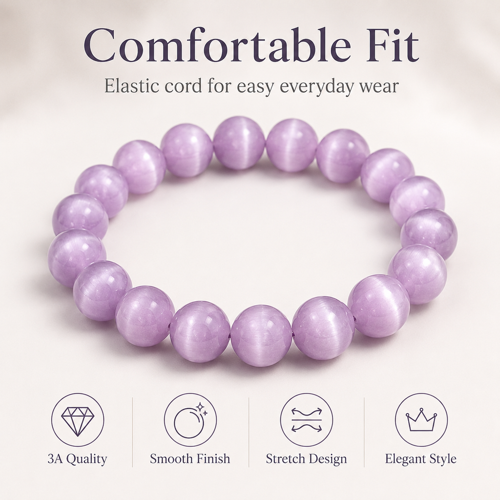 Purple Kunzite Cat Eye Bracelet - 12mm Gentle Love
