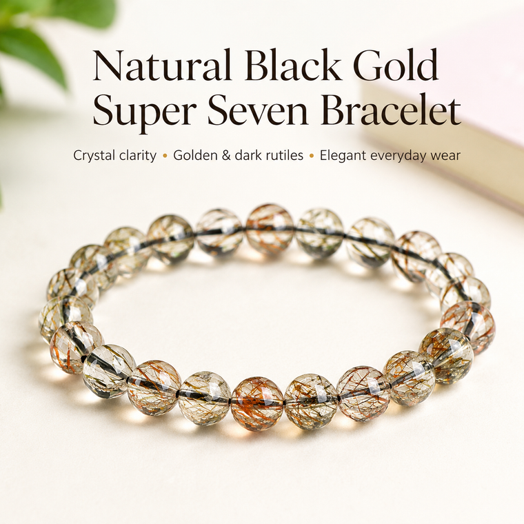 Black-Gold Super Seven Bracelet - 12mm