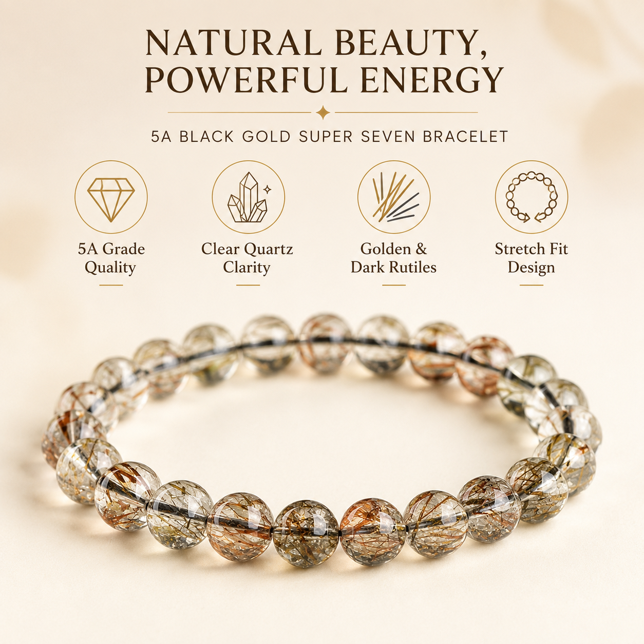 Black Gold Super Seven Bracelet — Dark Luxury Energy — 12mm