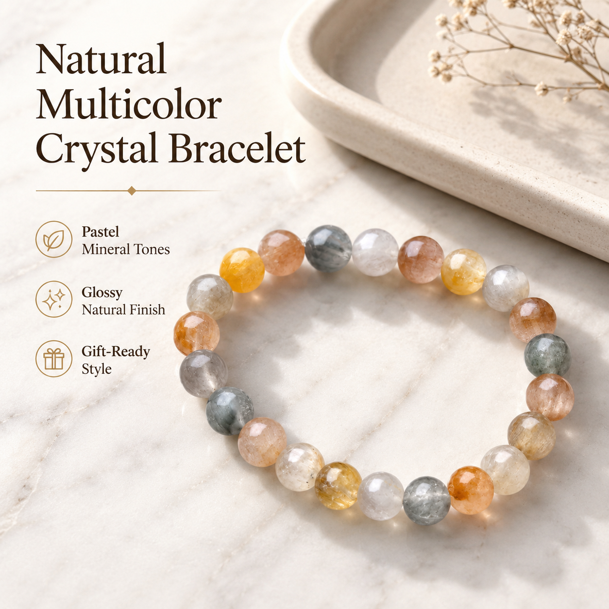 Pink Rutilated Quartz Bracelet - 8mm Love & Momentum
