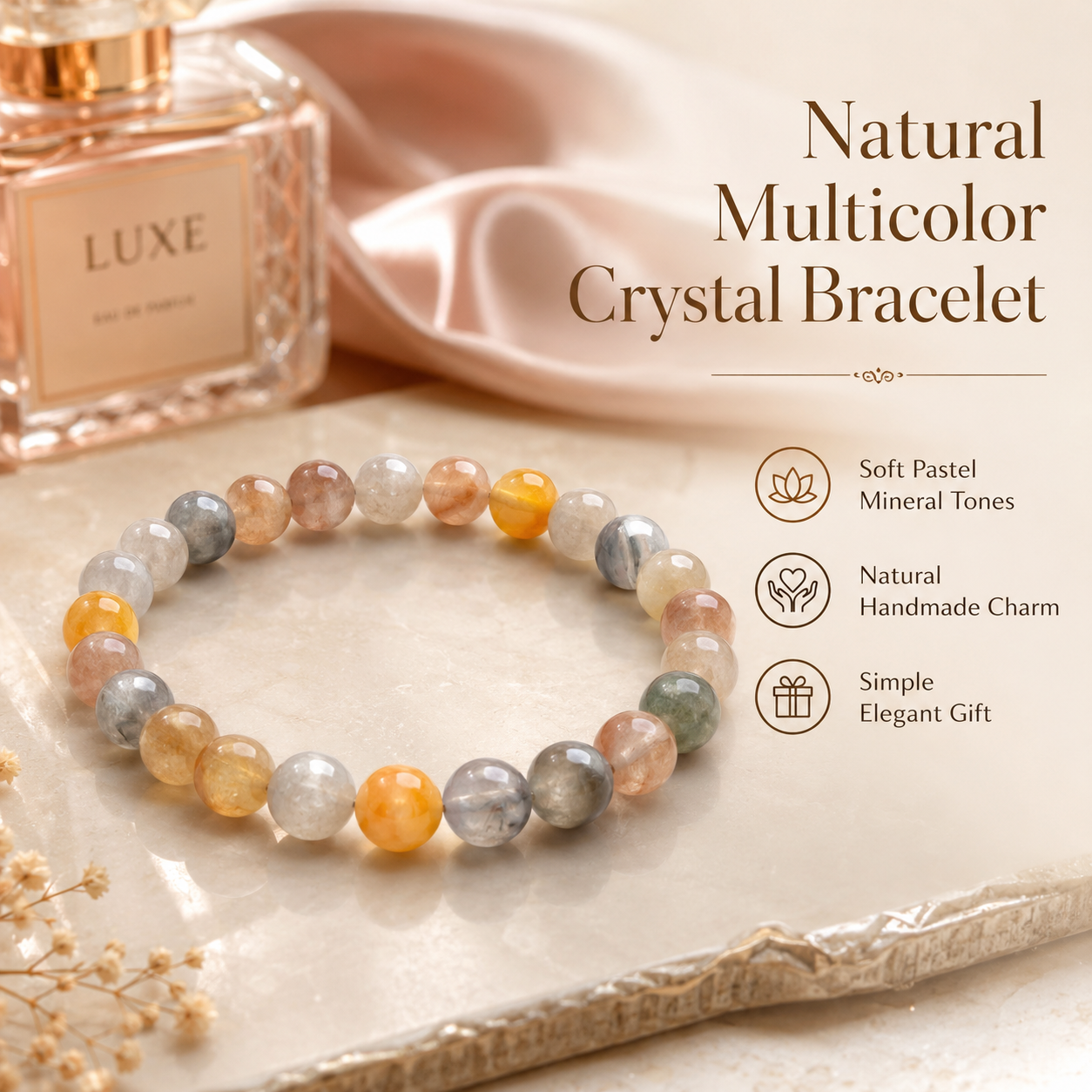 Pink Rutilated Quartz Bracelet - 8mm Love & Momentum