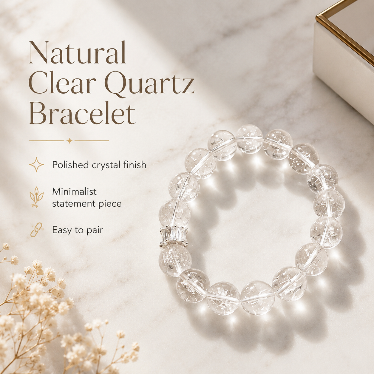 Clear Quartz Bracelet - 12mm Clean Energy