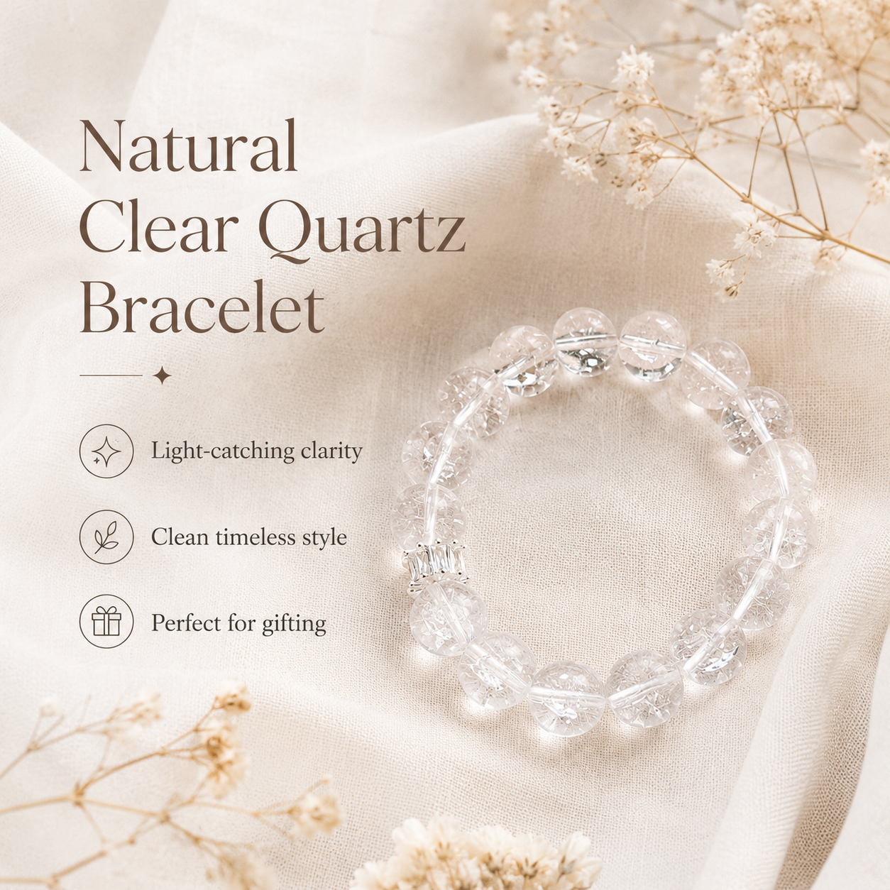 Clear Quartz Bracelet - 12mm Clean Energy