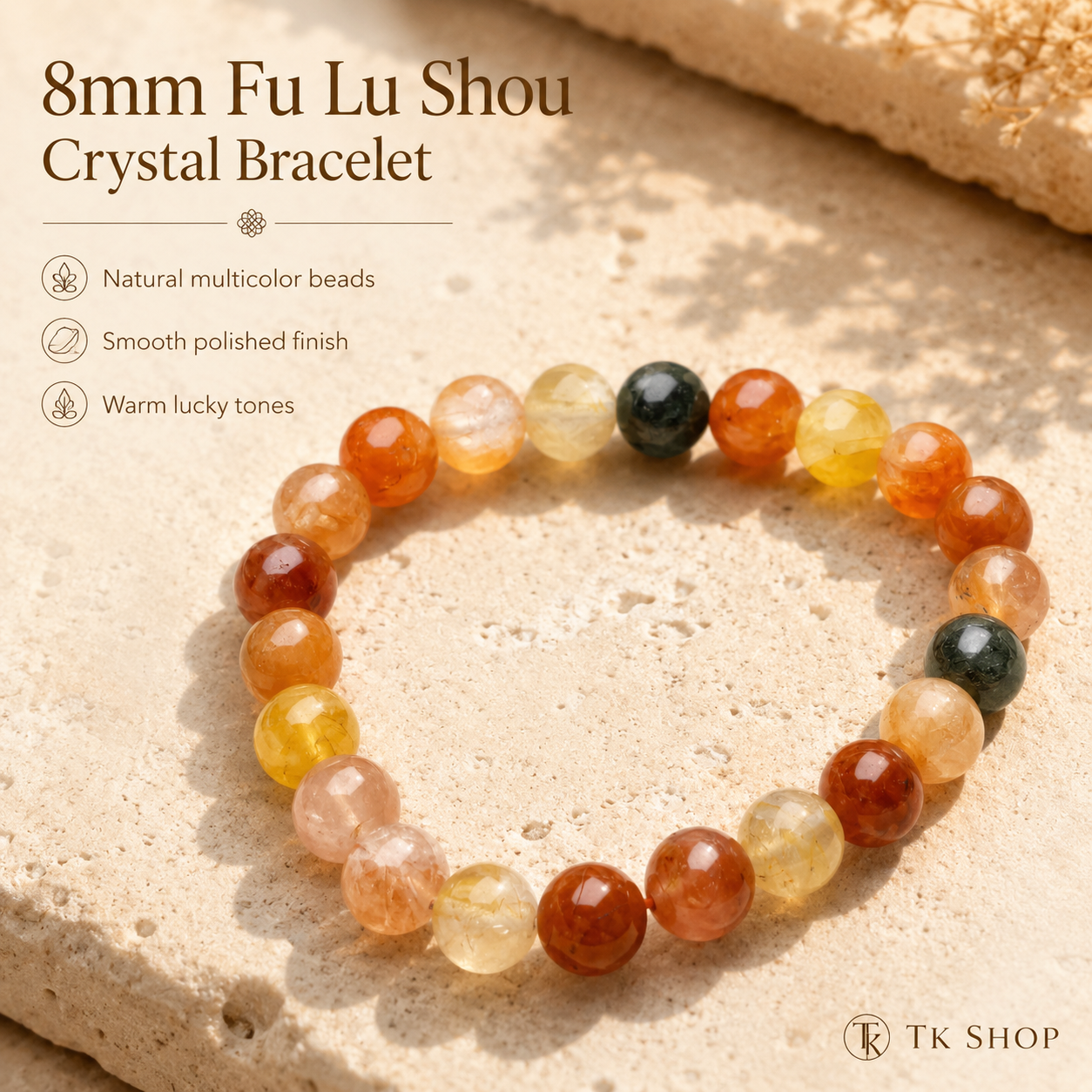 Fu Lu Shou Fortune Crystal Bracelet - 8mm