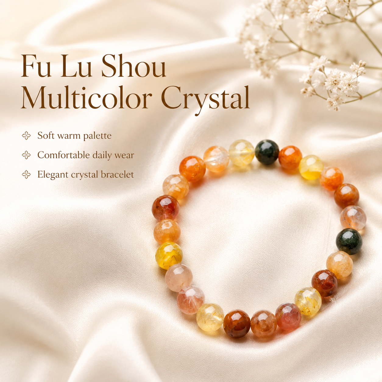 Fu Lu Shou Fortune Crystal Bracelet - 8mm