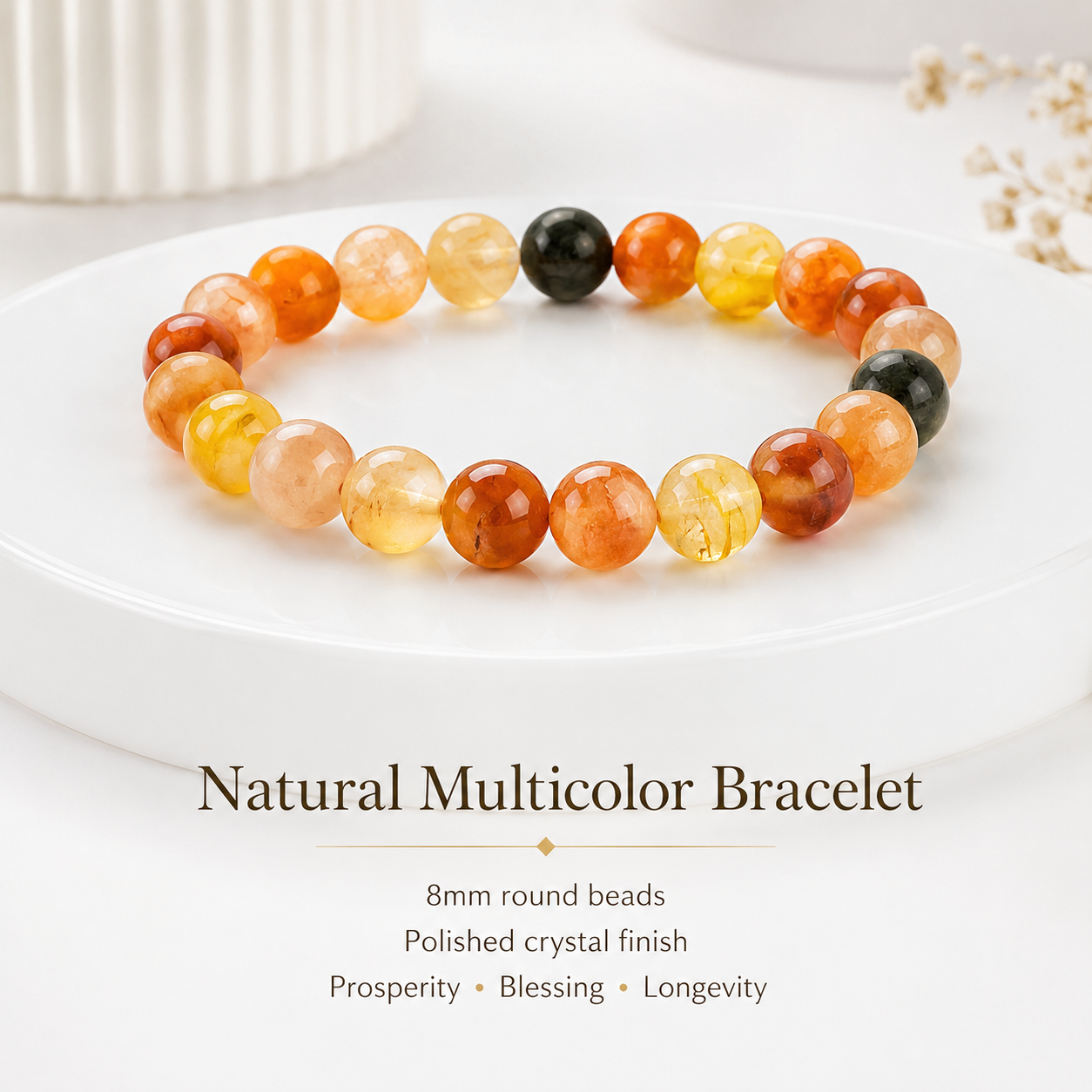 Fu Lu Shou Fortune Crystal Bracelet - 8mm