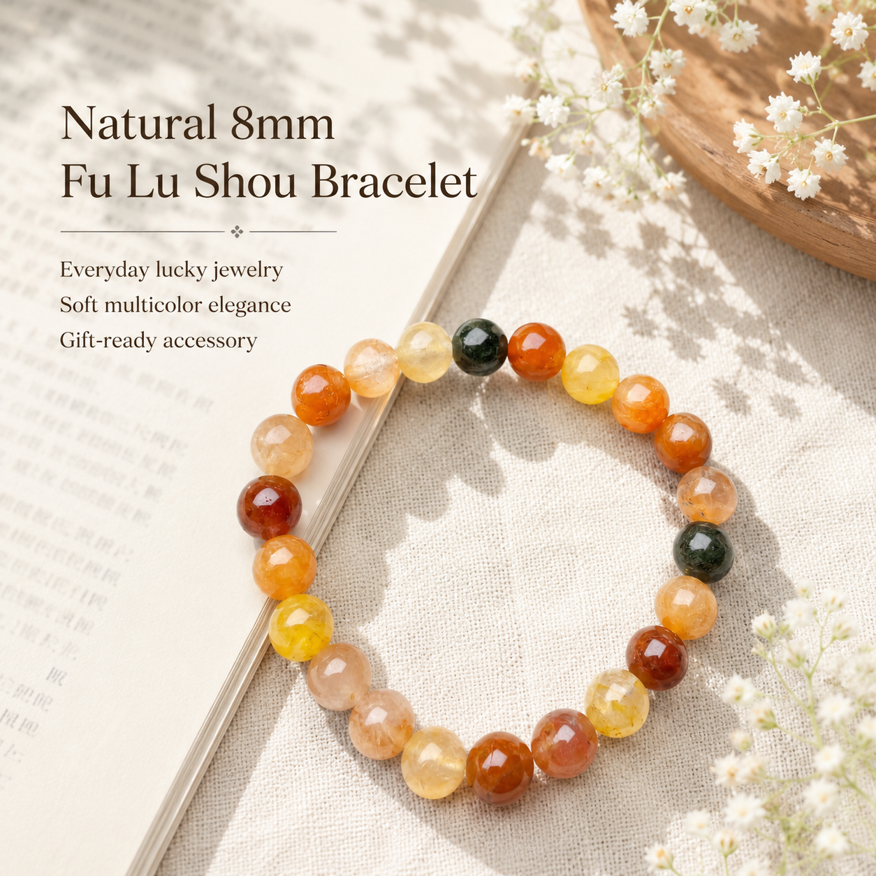 Fu Lu Shou Fortune Crystal Bracelet - 8mm