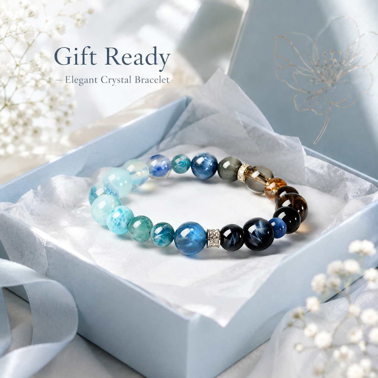 Aquamarine Multi-Crystal Bracelet - 10mm Calm Balance