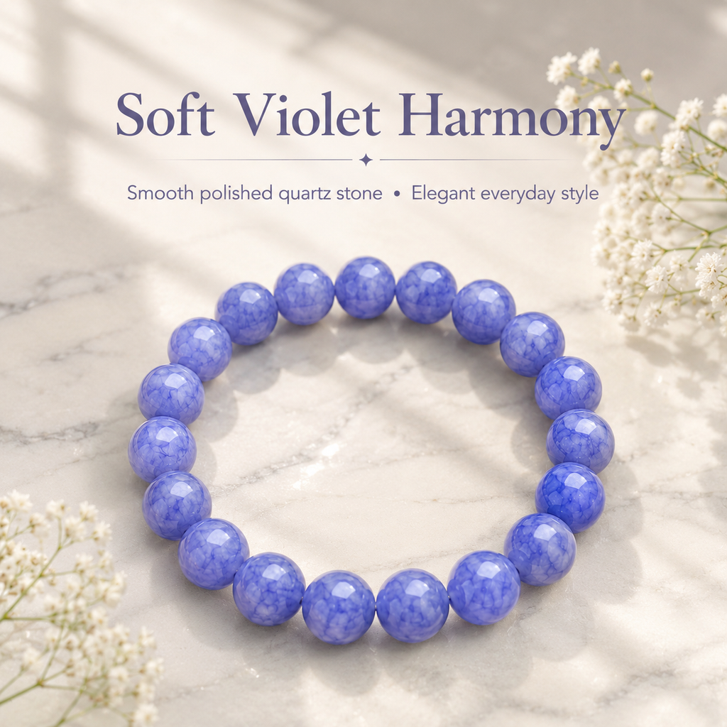 Lavender Blue Quartz Bracelet - 10mm Calm Clarity