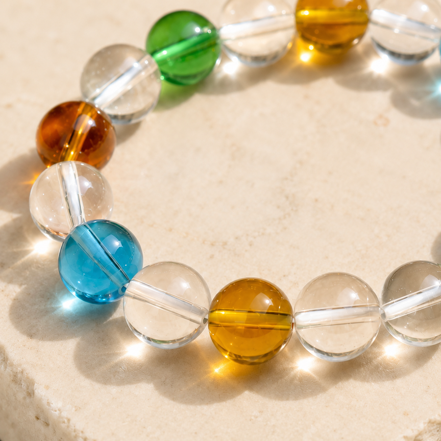 Multi-Color Crystal Beaded Bracelet - 14mm