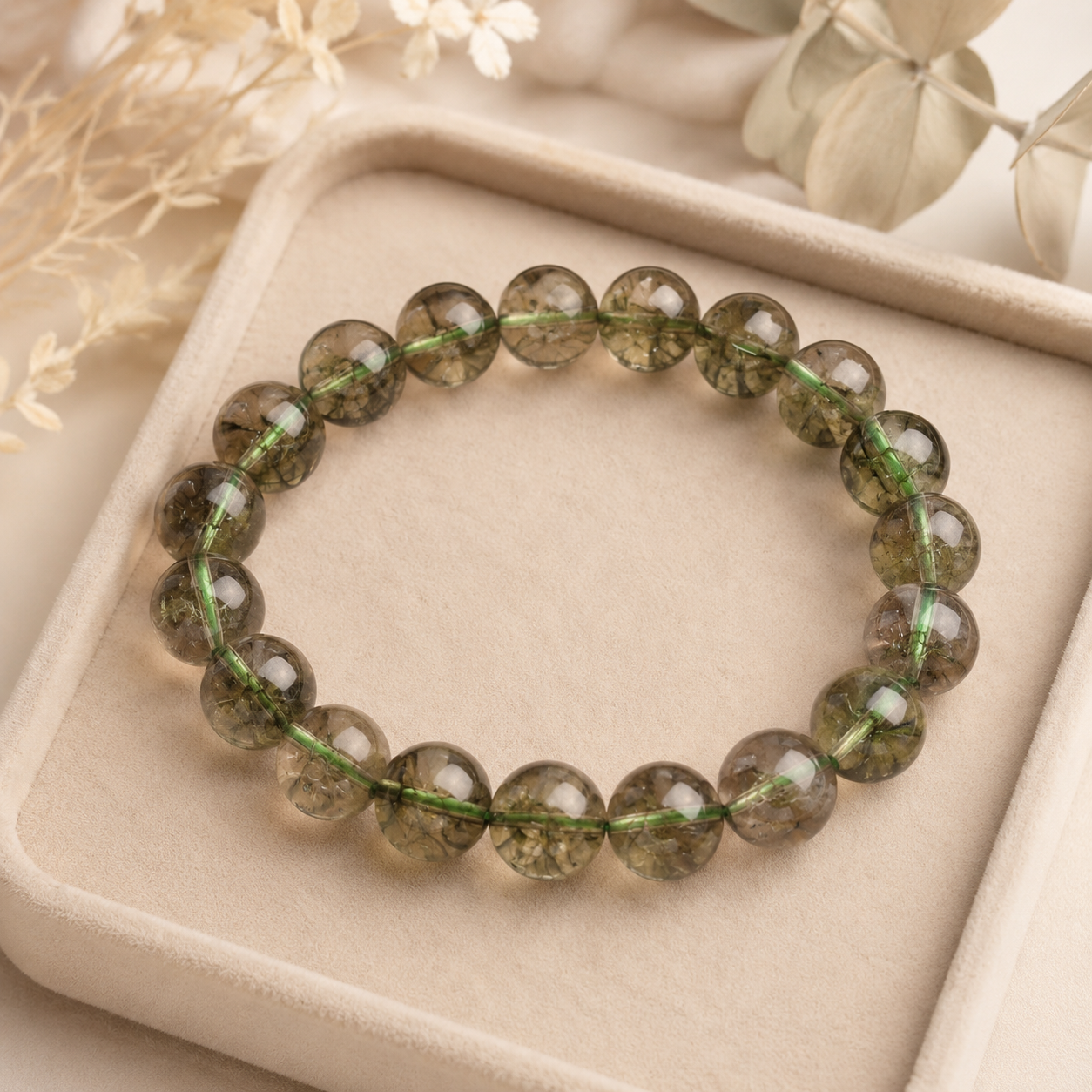 Green Phantom Quartz Bracelet — Abundance Intention — 12mm