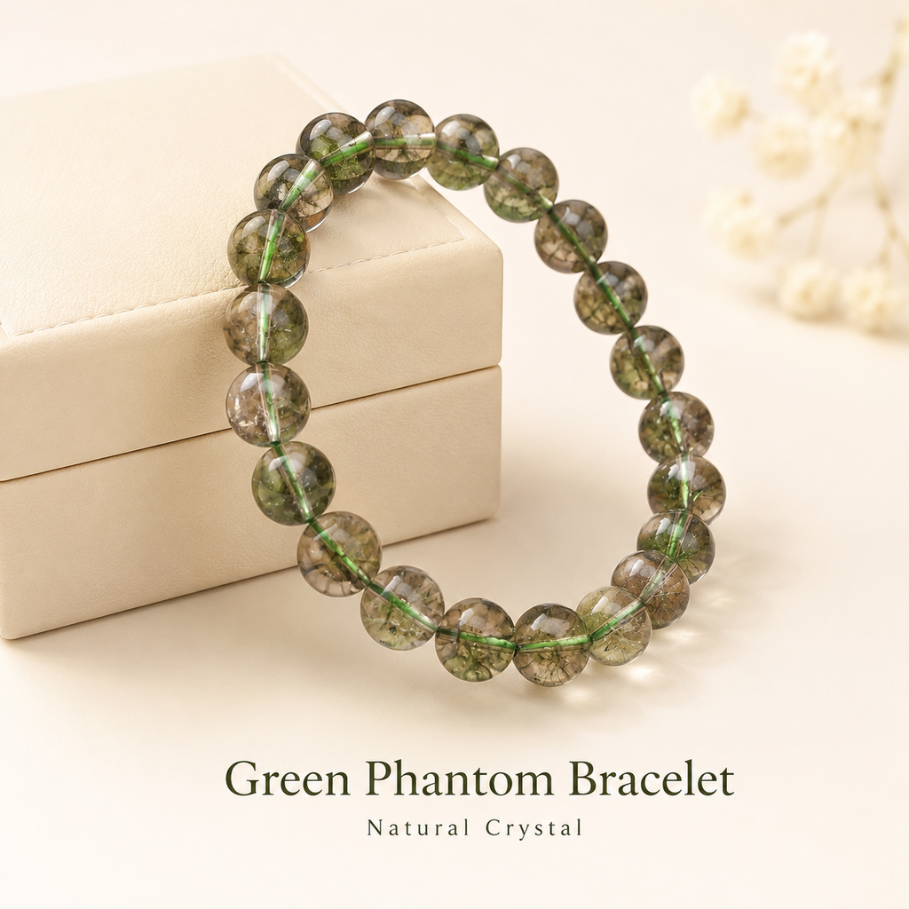 Green Phantom Quartz Bracelet — Abundance Intention — 12mm
