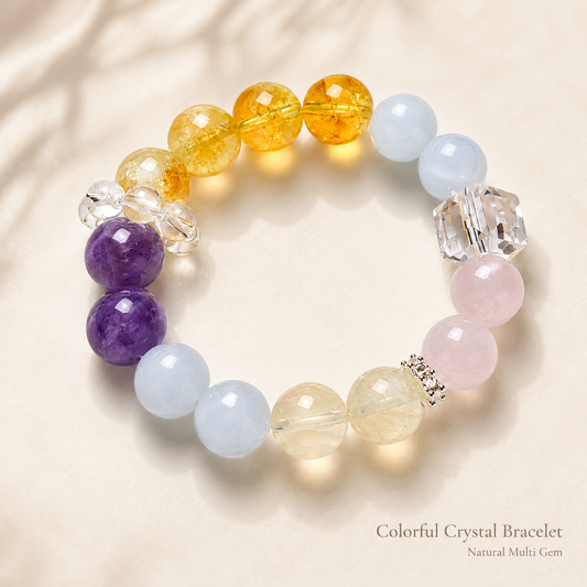 Calm Love Duo Bracelet — Blue Chalcedony, Rose Quartz, Citrine & Sodalite — 12mm