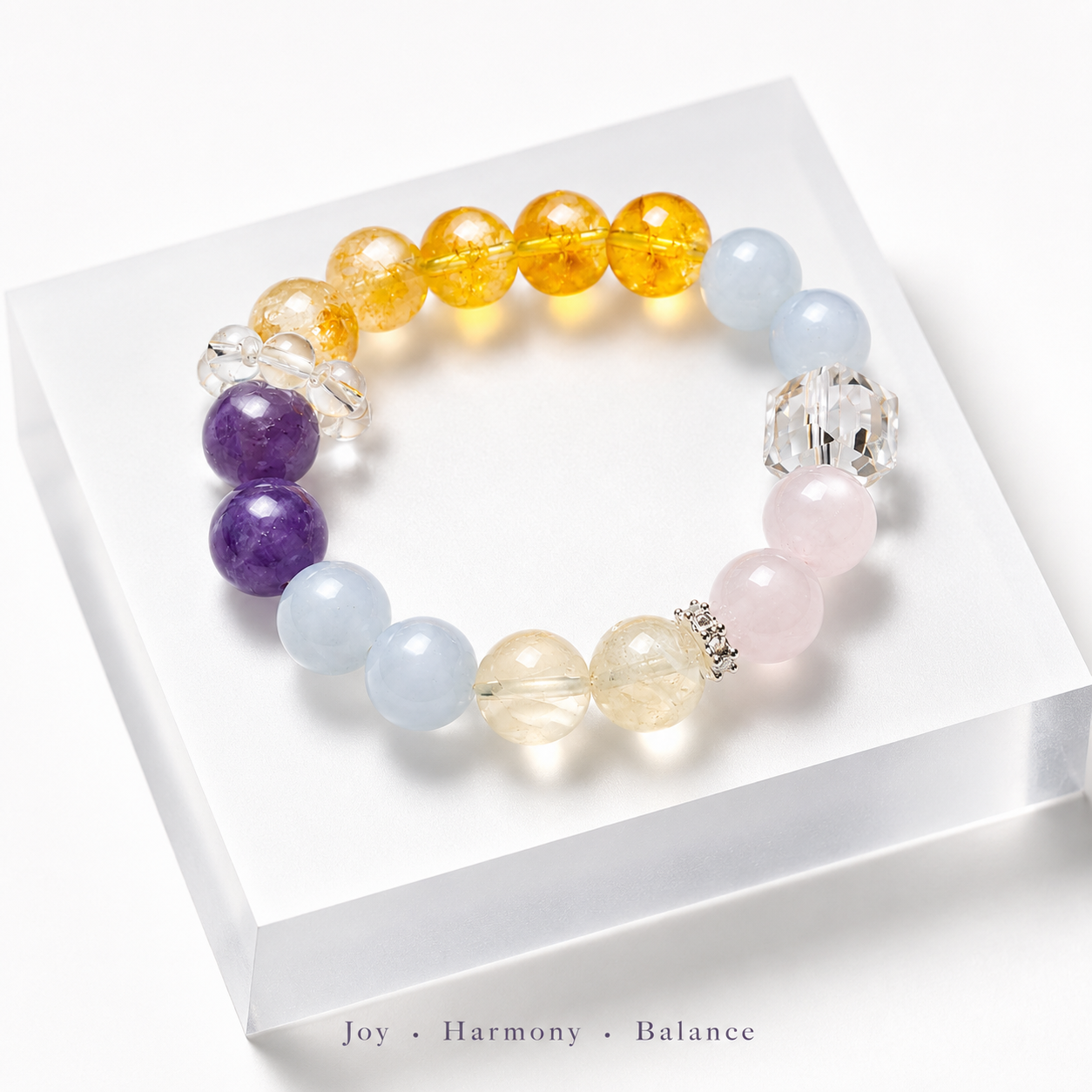 Calm Love Duo Bracelet — Blue Chalcedony, Rose Quartz, Citrine & Sodalite — 12mm