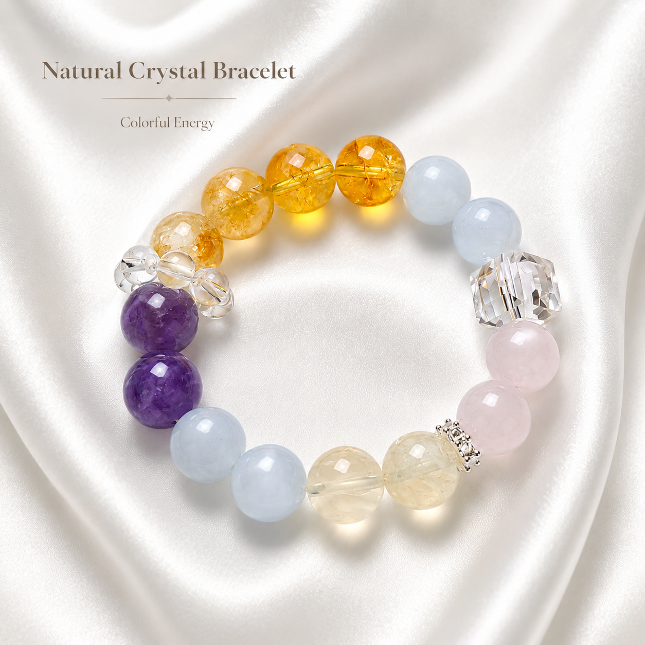 Calm Love Duo Bracelet — Blue Chalcedony, Rose Quartz, Citrine & Sodalite — 12mm