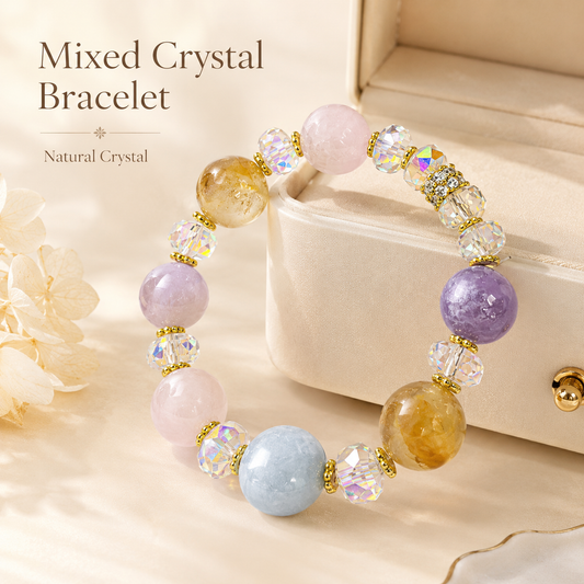 Daily Balance Multi-Crystal Bracelet — Rose Quartz, Citrine, Amethyst & Aquamarine — 14mm