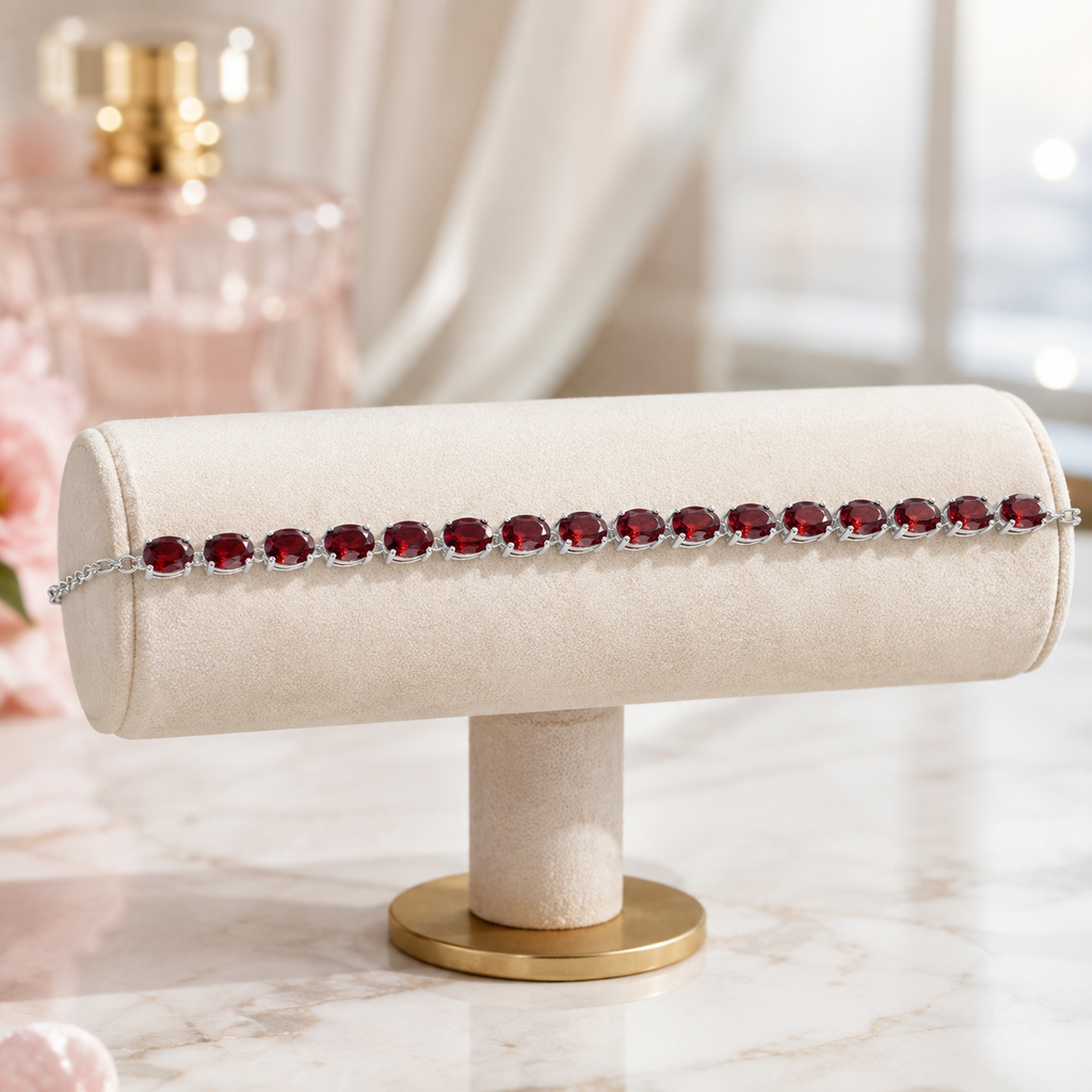 Natural Garnet Tennis Bracelet in 925 Sterling Silver, 6×8mm Gemstones