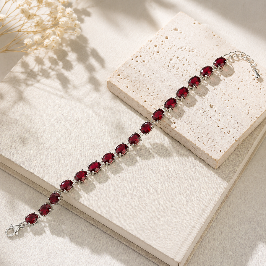 Natural Garnet Tennis Bracelet in 925 Sterling Silver, 6×8mm Gemstones