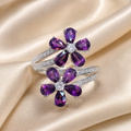 Natural Rhodolite Garnet Flower Ring in 925 Sterling Silver, 3×5mm Gemstones