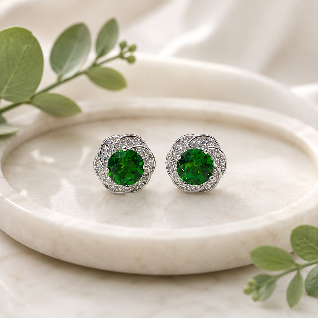 Natural Diopside Stud Earrings in 925 Sterling Silver, 5mm Gemstones