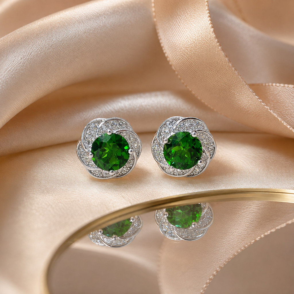 Natural Diopside Stud Earrings in 925 Sterling Silver, 5mm Gemstones