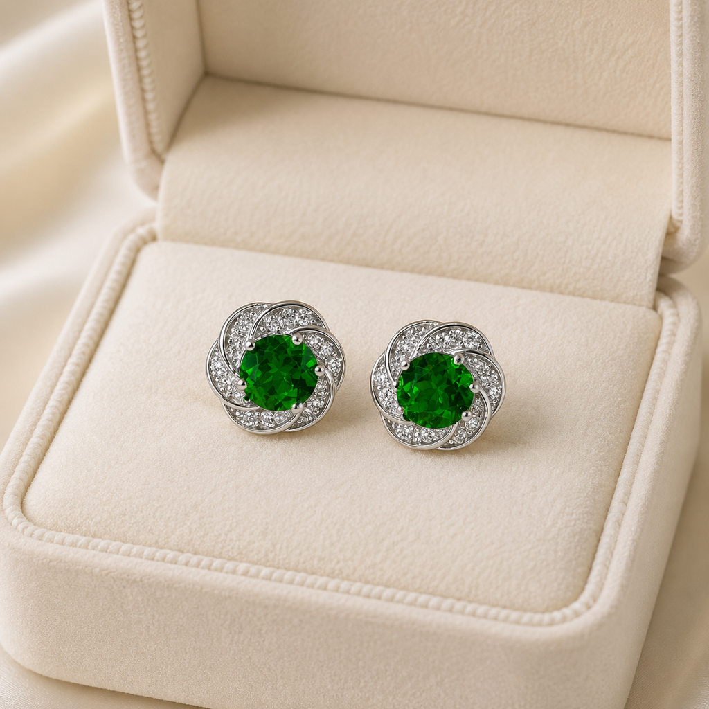 Natural Diopside Stud Earrings in 925 Sterling Silver, 5mm Gemstones