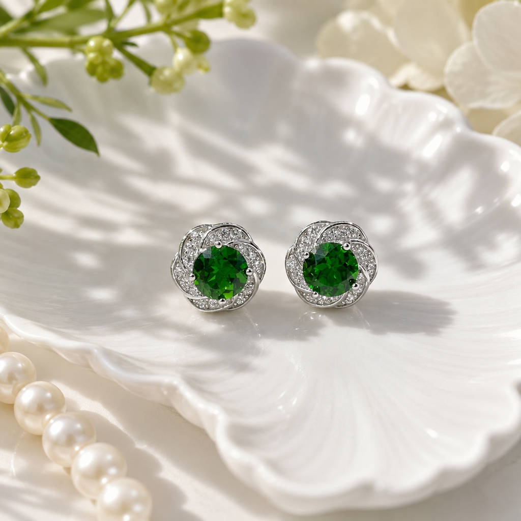 Natural Diopside Stud Earrings in 925 Sterling Silver, 5mm Gemstones