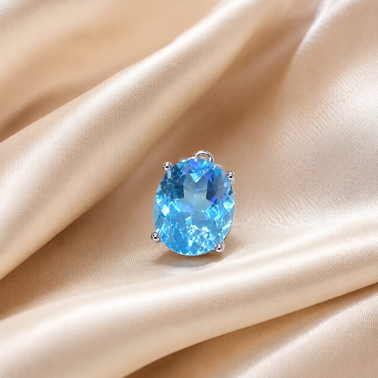 Natural Blue Topaz Pendant in 925 Sterling Silver, 10×12mm Oval Gemstone