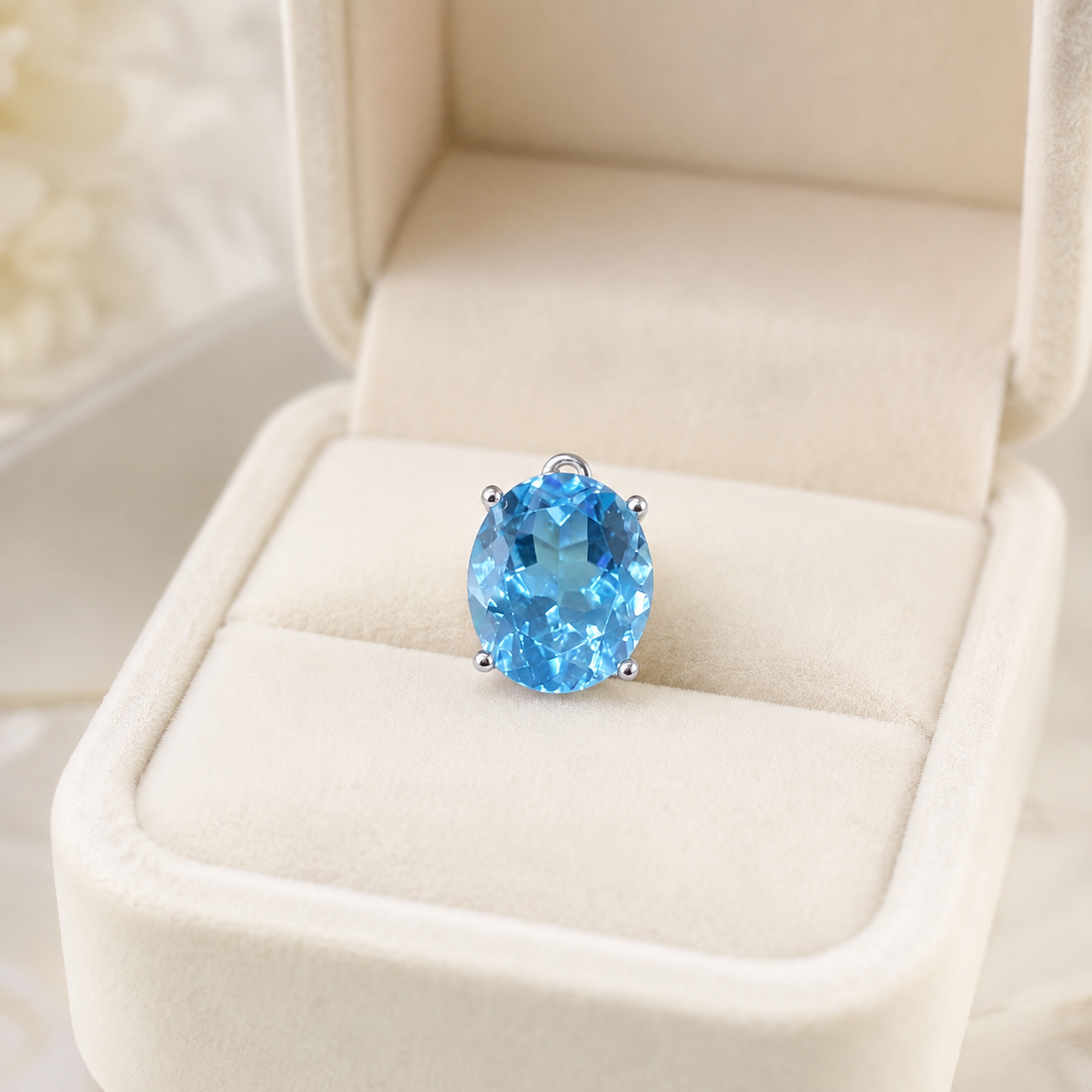 Natural Blue Topaz Pendant in 925 Sterling Silver, 10×12mm Oval Gemstone