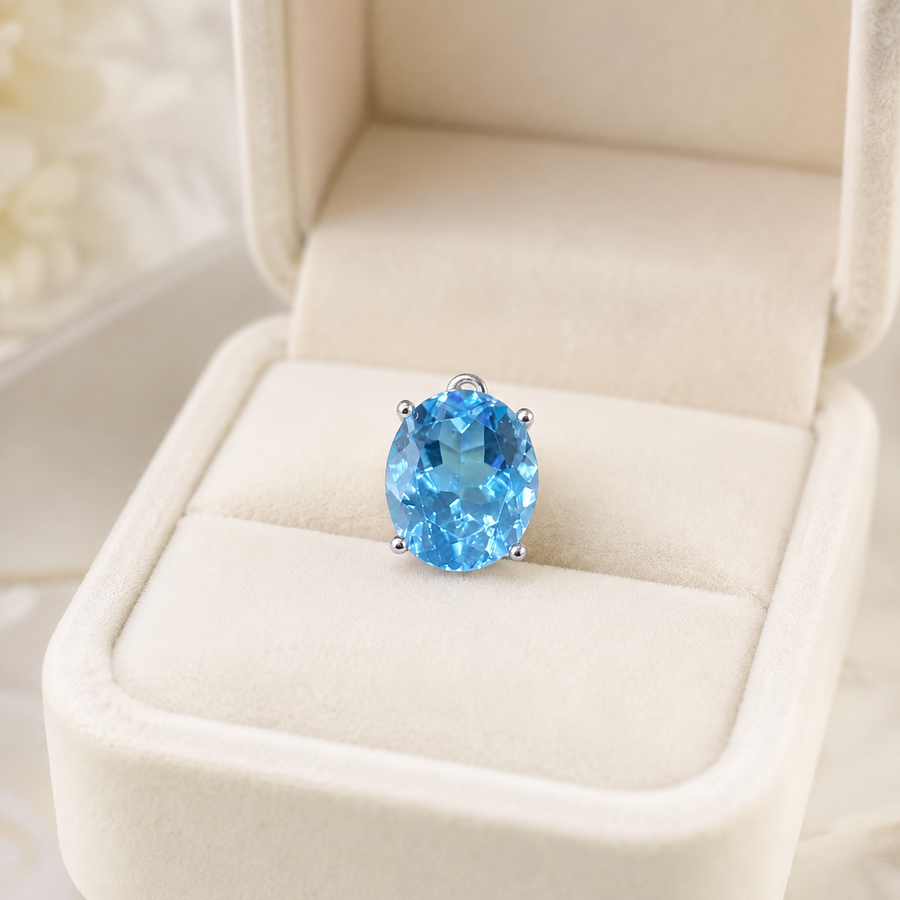 Natural Blue Topaz Pendant in 925 Sterling Silver, 10×12mm Oval Gemstone
