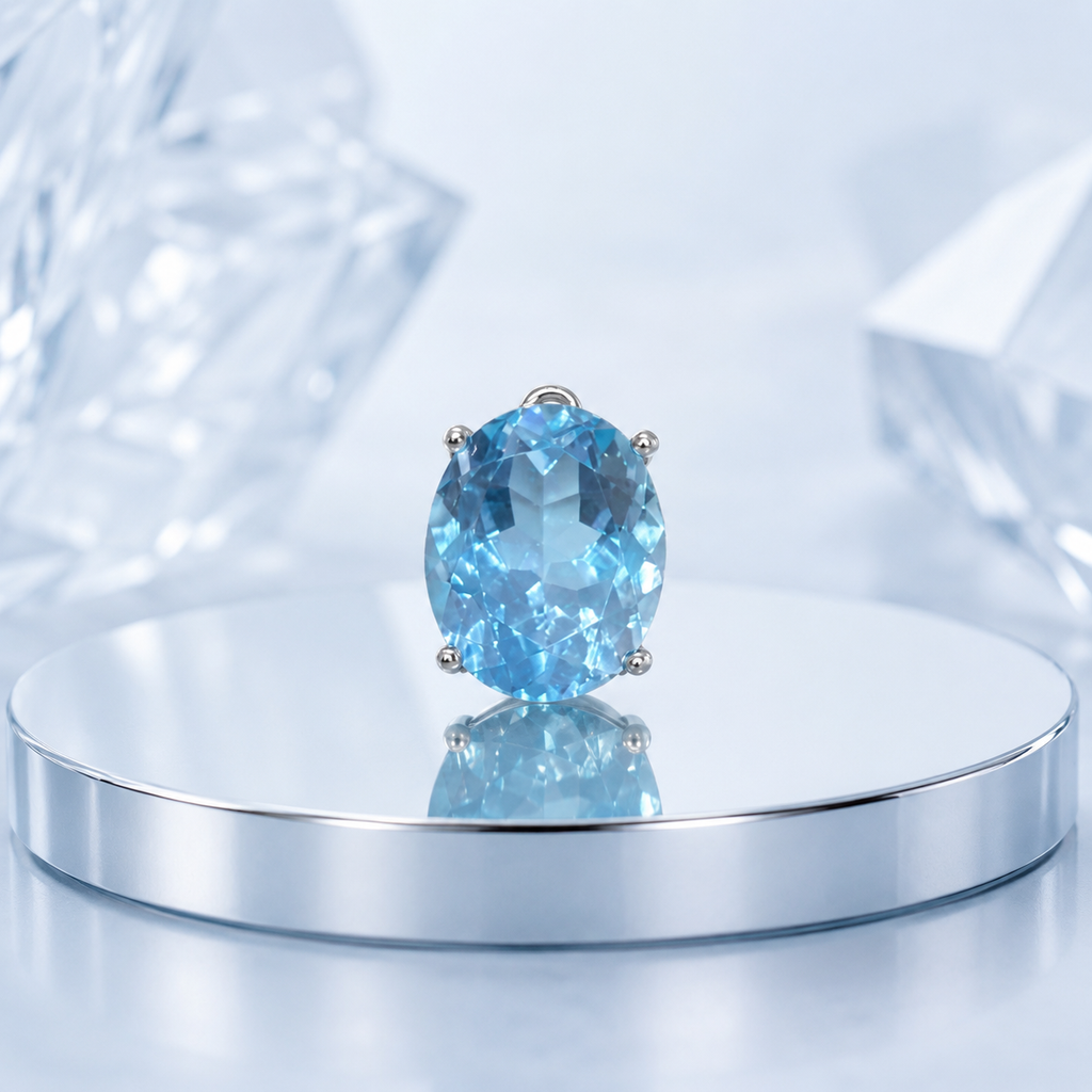 Natural Blue Topaz Pendant in 925 Sterling Silver, 10×12mm Oval Gemstone
